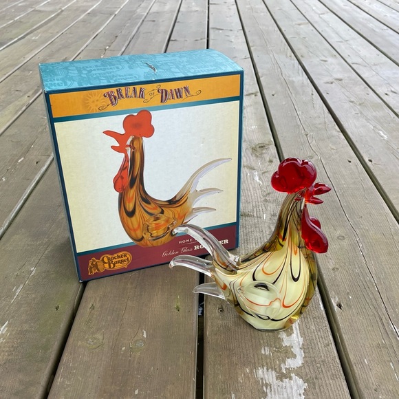 Cracker Barrel Break of Dawn Golden Glass Rooster Home Decor in Original Box - Picture 1 of 16